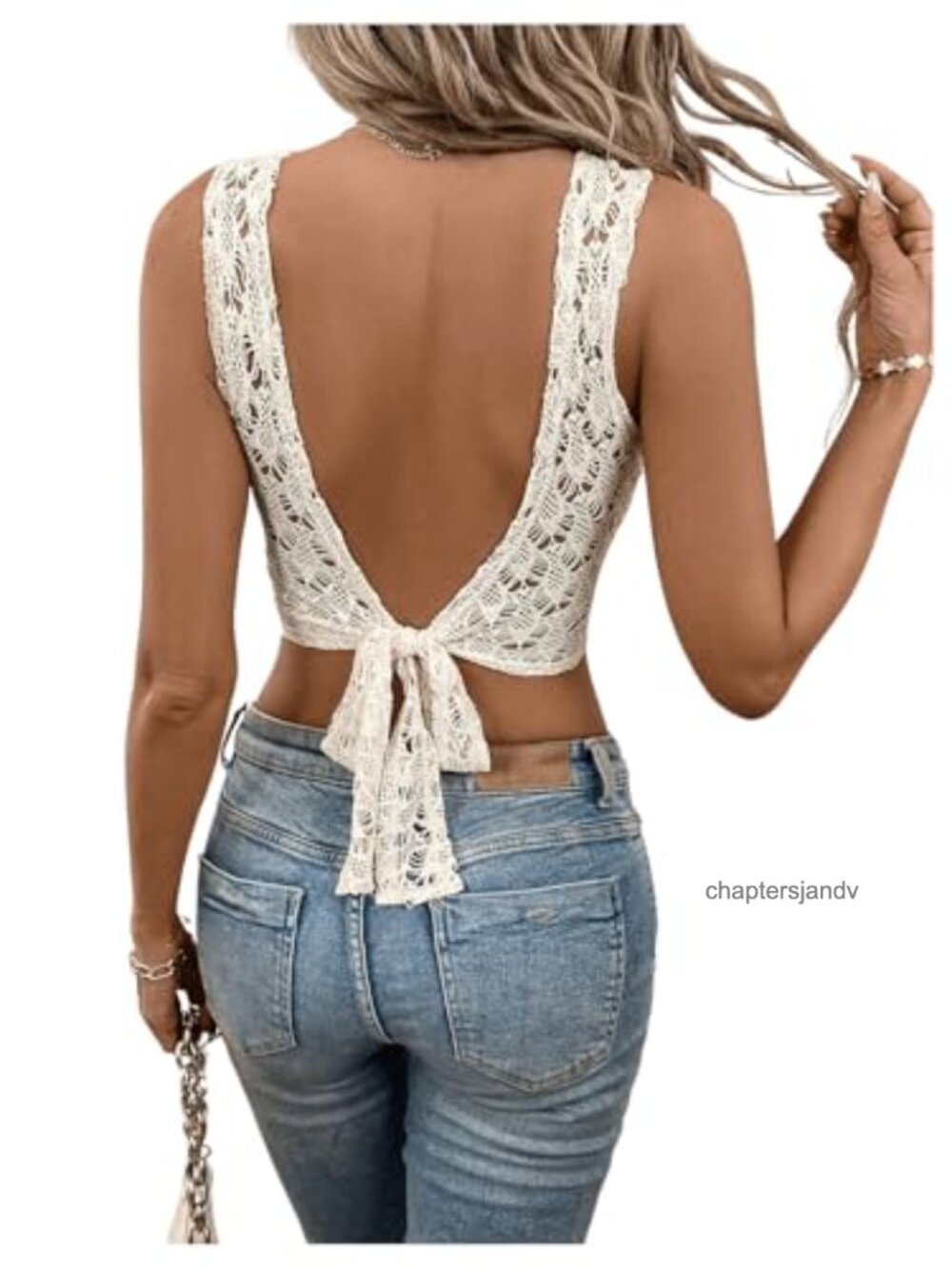 Backless Lace Crop Tank Top Sleeveless Tie Back Concert Outfit